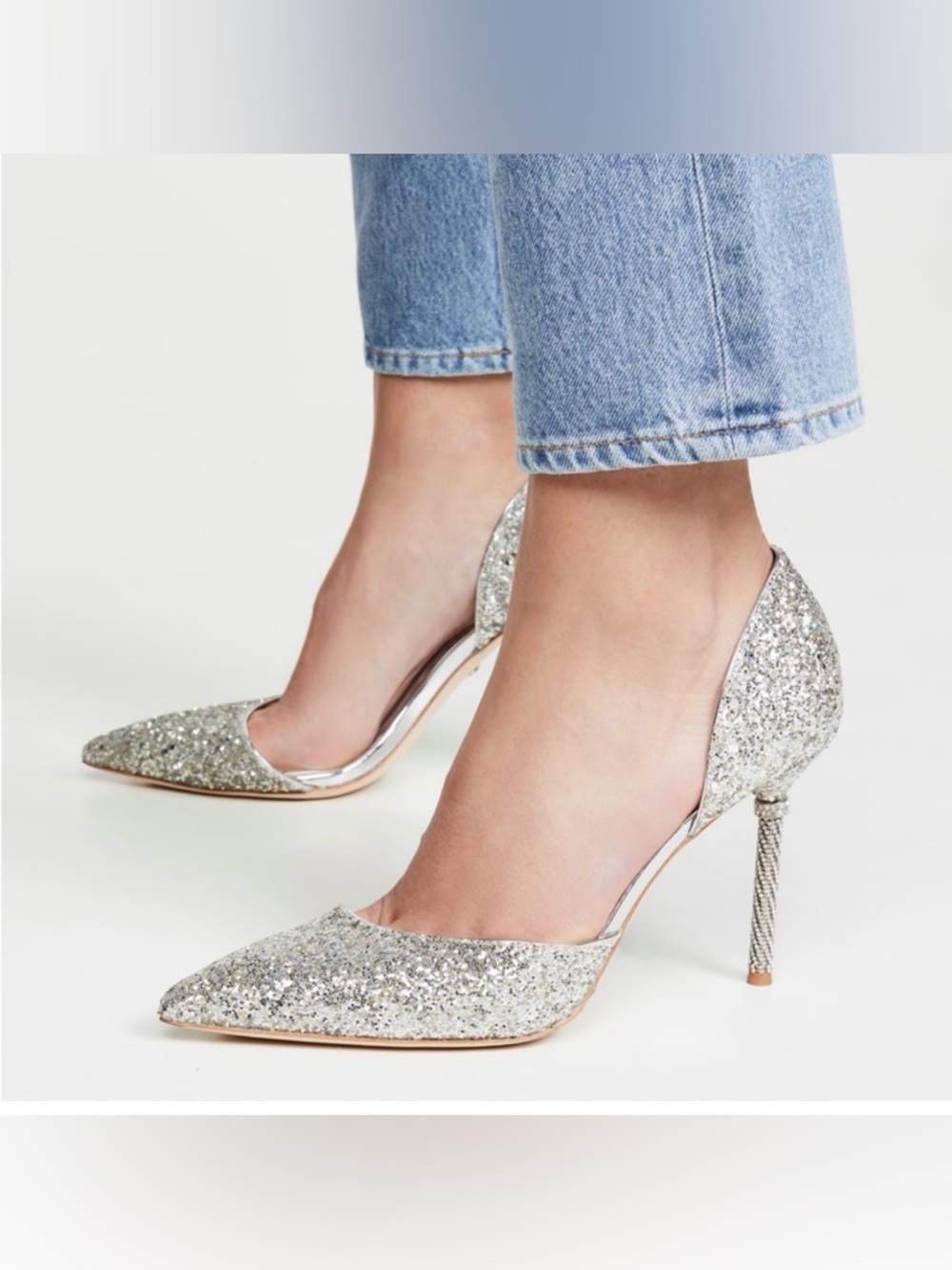 Badgley Mischka Silver Glitter D'Orsay Pointed-Toe Heels